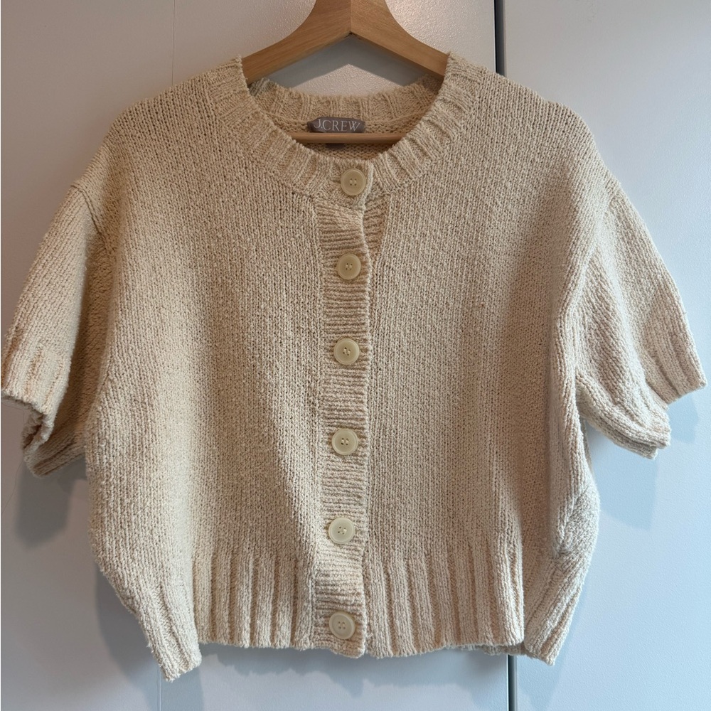 J. Crew Cream Short-Sleeve Knit Cardigan - Picture 2 of 3